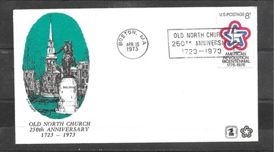 1973 OLD NORTH CHURCH 250TH ANNIVERSARY Pictorial Event Cover, BOSTON, MA - Image 1 of 2