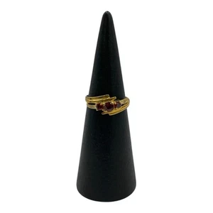 9ct 9K Yellow Gold Created Red Ruby And Diamond Ladies Ring Size O1/2. Brand New - Picture 1 of 7