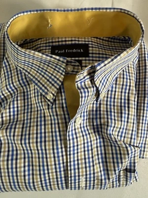 Paul Fredrick 17x37 Dress Shirt Checkered Striped Design. Long Sleeve Button - Image 1 of 4