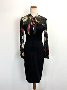 NISSA Womens Dress 8 Black Floral Long Sleeve Pencil Evening Formal Event Office - Picture 1 of 12