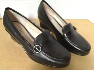 DEXLFEX WEDGE HEEL BLACK LEATHER WOMENS SHOE OFFICE WORK DRESS SHOES SIZE 8W - 1 - Picture 1 of 4