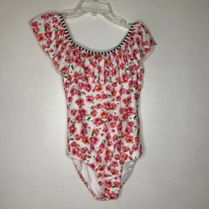 Tommy Bahama 16 Girls Shoulder Swimsuit Floral Ruffle Trim Tropical Swim - Picture 1 of 4