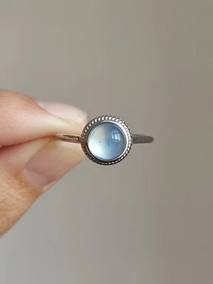 Aquamarine vintage round dome Adjustable silver  Plated Ring - Image 1 of 4