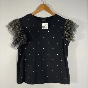 Antwelfth Damen modernes Top Größe M schwarz gold Sterne Perlen Flatterärmel - Bild 1 von 11