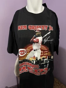 Vintage Ken Griffey Jr Cincinnati Reds T-Shirt Mens 2XL XXL Black MLB *flaw Read - Picture 1 of 9