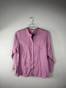L.L. Camisa Bean Mujer XL 100% Lino Túnica Púrpura Pintuck Abotonada Mandarín - Imagen 1 de 7