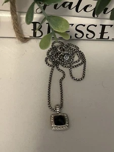 DAVID YURMAN Sterling Silver 7mm Black Onyx & Diamond Necklace 18” - Picture 1 of 6