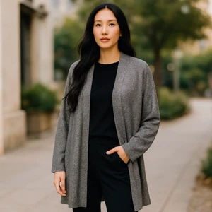 Women’s Open Poof Cardigan Sweater Long Sleeves - Picture 1 of 9