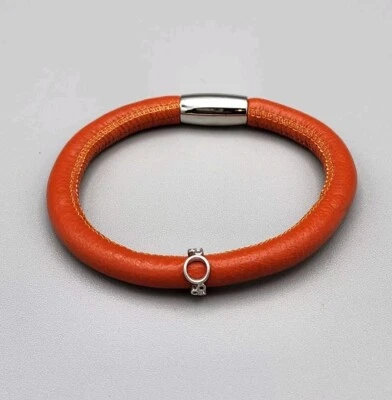 Pulsera de plata de ley con cierre magnético de cuero naranja sin fin joyas Foto 1 de 4
