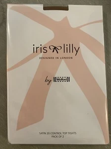 Iris & Lilly Wolford Satin 20 Denier Control Top Tights, Honey, 2 Pack Size S - Picture 1 of 3