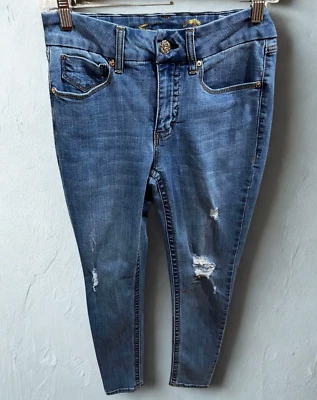 Seven7 Jeans Womens 4 Skinny Blue Mid Rise Distressed Stretch Denim Casual Y2K - Image 1 of 4