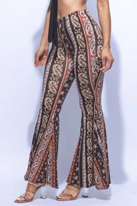 Boho Print Flare Pants – High Waist Retro Bell Bottom Stretch Trousers - Picture 1 of 4