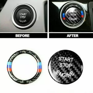 Pegatina de anillo con botón de arranque y parada del motor de fibra de carbono adecuada para BMW E90 E92/E93 328i - Imagen 1 de 7