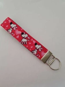 Pink dog and heart print key fob wristlet / bag accessory - Picture 1 of 1