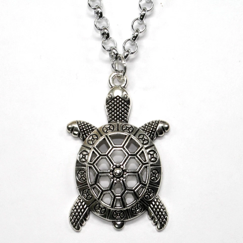 Collana Tartaruga Porta Fortuna Lunga Regolabile Ciondolo Argento Tibetano - Immagine 1 di 1