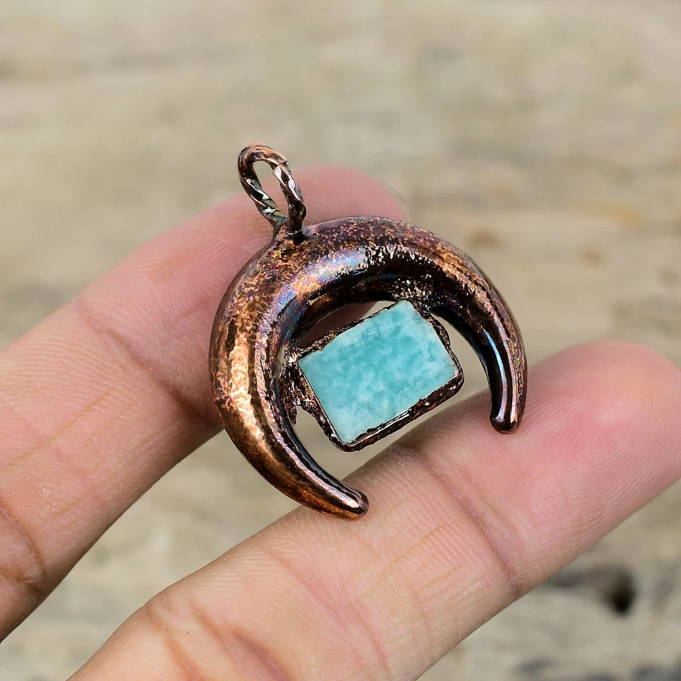 Venta Día de la Madre Radiante Natural Amazonita Electroformado Hecho a Mano Colgante Cobre Foto 1 de 4