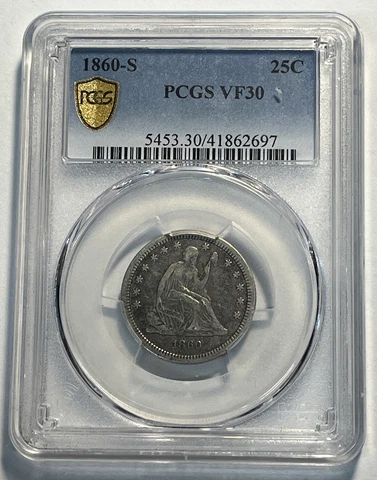 1860 S Seated Liberty Quarter PCGS VF 30 Cover