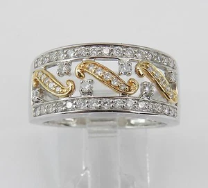 Anillo de boda de aniversario de diamantes de oro amarillo blanco talla 7 anillo apilable - Imagen 1 de 4