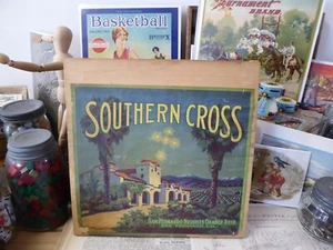 RARE+  CRATE BOX END LABEL VINTAGE C1930 SOUTHERN CROSS SAN FERNANDO MISSION - Picture 1 of 2