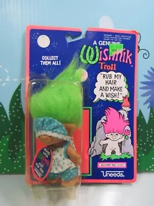 1992 NIÑA EN VESTIDO - 3" BUENA SUERTE WISHNIK UNEEDA Muñeca Troll - NUEVA EN TARJETA - RARA - Imagen 1 de 7
