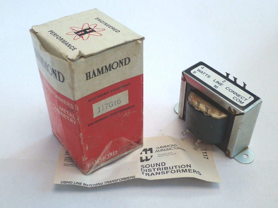 HAMMOND 117G16 AUDIO SOUND DISTRIBUTION LINE MATCHING TRANSFORMER 70V 16W, NEW - Image 1 of 1