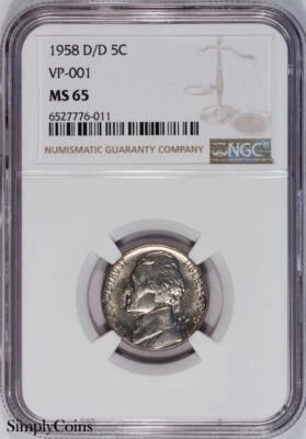 1958-D/D RPM VP-001 Jefferson Nickel NGC MS65 ~ TOP POP FINEST KNOWN! #776-011 - Image 1 of 4