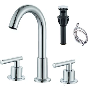 Chrome Bathroom Sink Faucet 3 Hole 8" Widespread Vanity Basin Mixer Tap w/ Drain - Picture 1 of 10