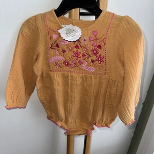 Mud Pie Size 9-12 M Months Long Sleeve Flowers Camel NEW NWT Outfit Girls Baby - Picture 1 of 7