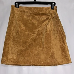 Blank NYC Caramel Faux Suede Tie Mini Skirt Women's 29 (M) Wrap Zip - Picture 1 of 11