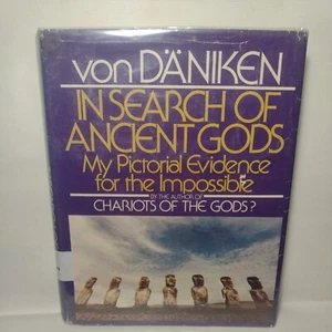 In Search of Ancient Gods by Erich Von Däniken 1974, Hardcover w/ DJ ex library  - Picture 1 of 16