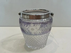Vintage Diamond Cut Crystal & Etched Ice Bucket with Silverplated Handle & Rim - Picture 1 of 9