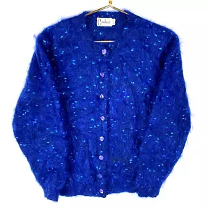 Vintage Carducci Strick Mohair Pullover Damen kleine blaue Strickjacke 90er - Bild 1 von 3