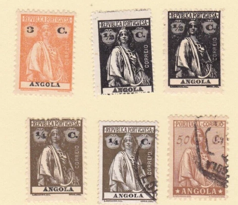 6 Stamps Angola Overprinted Portugal Including #118, 119, 141, unused and used Cover