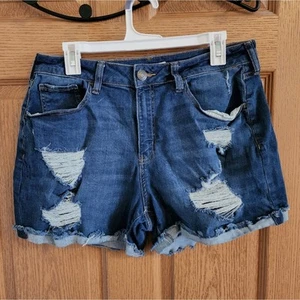Pantaloncini jeans SO Curvy High Rise Midi Junior, distrutti, invecchiati, taglia 15/32W - Foto 1 di 3