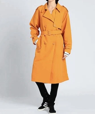 ADIDAS BLUE VERSION SLEEK LOOSE FIT LONG TRENCH COAT - ORANGE HN3336 Size 8 - 10 - Image 1 of 4