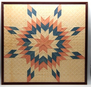 Antiker 8 Punkt einsamer Stern handgenäht groß gerahmt 28" Quilt Made USA - Bild 1 von 6