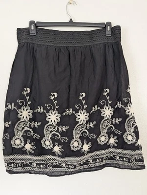 Falda Studio West Mujer 2X Negra Blanca Pull On Algodón ALine Bordada Boho Foto 1 de 4