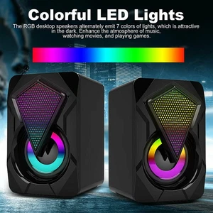 3.5mm RGB LED Mini USB Wired Computer Speakers Stereo Bass For PC Laptop Desktop - Afbeelding 1 van 9