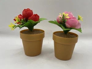 Pair Of Solar Dancing Faux Potted Plants- Red/pink Flowers- 4.5 Inches Tall - Picture 1 of 9