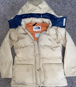 Vintage THE NORTH FACE Daunen Puffer Parka Jacke Kapuze 70er/80er hellbraun Gr. L LESEN - Bild 1 von 11