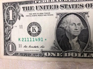 ONE ✯ STAR NOTE $1 Dollar Bill CIRCULATED DALLAS FRB SOLID QUAD with 5 "1"s - Picture 1 of 12