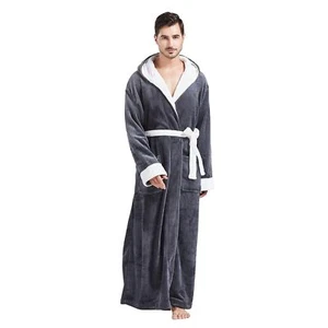 Mens Robes Big and Tall with Hood Two-Tone Flannel Fleece Contrast Bathrobe F... - Picture 1 of 6