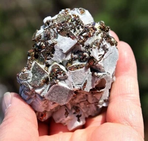 Quartz iridescent rainbow pyrite, calcite pseudomorph after fluorite, Dalnegorsk - Picture 1 of 8