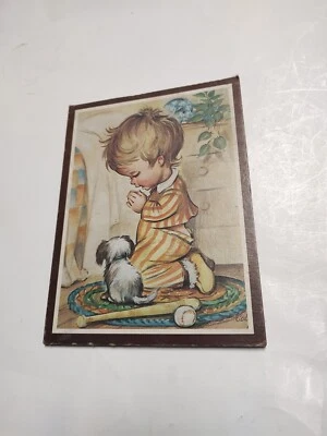 Boy Nursery Decor Coby Boy Saying Bedtime Prayers with Puppy and Baseball Foto 1 de 3