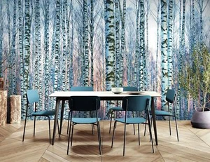 White Birch Tree Forest Wall Mural Peel and Stick Bedroom Wallpaper. #6246 - Picture 1 of 18