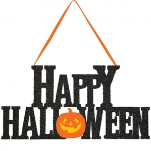 Happy Halloween Hanging Glitter Sign Paper 5.45" x 13.2" Halloween Decorations - Picture 1 of 1