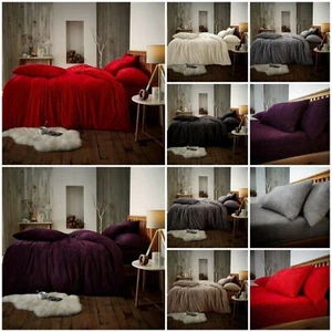 Luxury Teddy Bear Fluffy Fleece Plain Duvet Cover Set Quilt Warm Bedding Sets - Picture 1 of 19