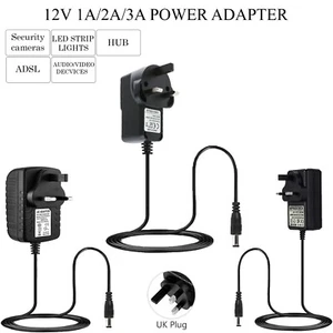 12V 1A/2A/3A DC UK Plug Power Supply Adaptor Transformer for LED Strips CCTV UK - Picture 1 of 13