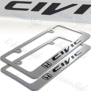2Pcs HONDA CIVIC Plated Brass License Plate Frame Hand Painted Engraved - Picture 1 of 3