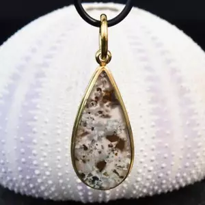 Ciondolo Crisocolla Nativi Rame Cabochon & Oro Vermiglio Argento Sterling 5.37 G - Foto 1 di 12